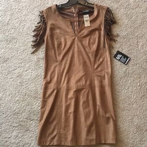 Faux suede brown shift dress